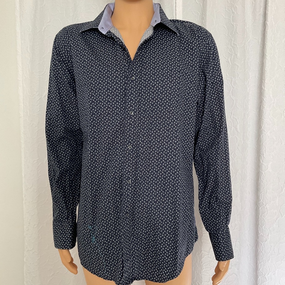 Christian Aujard Paris Men Shirt Long Sleeve 100% Cotton Plus Size 2XL Navy